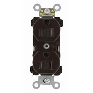 15 Amp Commercial Grade Tamper Resistant Back Wired Self Grounding Duplex Outlet, Brown