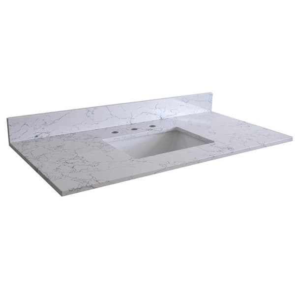 INSTER 49 in. W x 22 in. D Stone Bathroom Vanity Top in Carrara Jade with White Rectangle Single Sink-1H