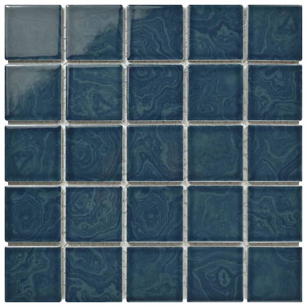 Merola Tile Resort Coral Blue 6 in. x 6 in. Porcelain Mosaic Take Home Tile Sample