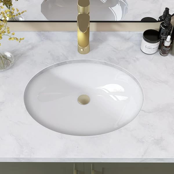 20 in. Undermount Oval U-shape Bathroom Sink with Overflow in White Vitreous China Undercounter Single Basin Vessel Sink