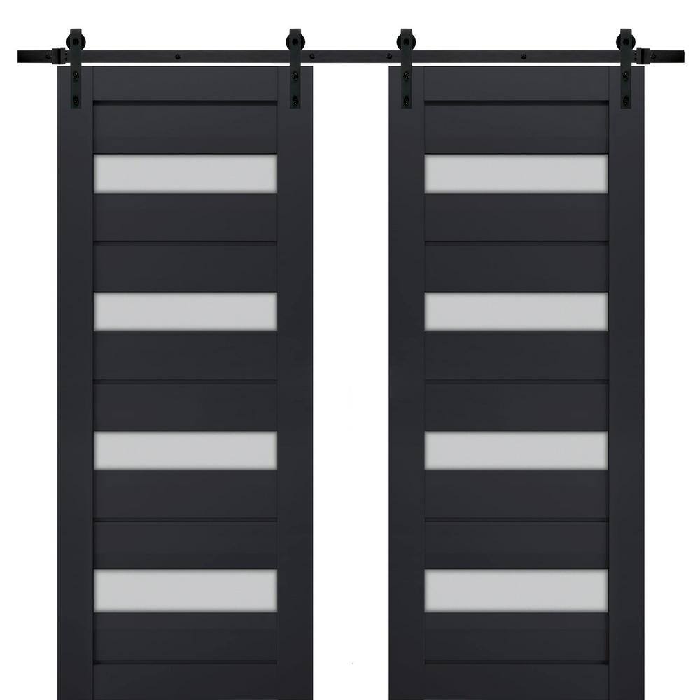 Assemble Required 32 in. x 84 in. 2-Panel Frosted Glass Antracite Solid Wood Sliding Barn Door with Hardware Kit price history on PriceWatchPro