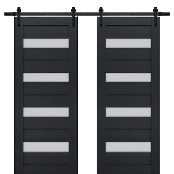 Sartodoors Assemble Required 30 in. x 80 in. 2-Panel Frosted Glass ...