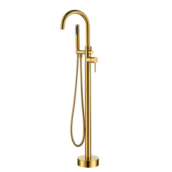 cadeninc Single Handle Floor Mounted Claw Foot Freestanding Tub Faucet in Gold