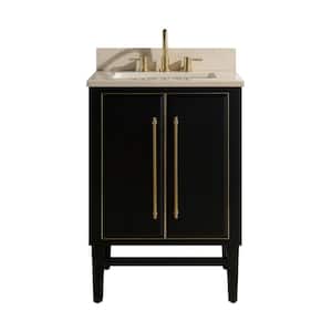 Mason 25 in. W x 22 in. D Bath Vanity in Black with Gold Trim with Marble Vanity Top in Crema Marfil with White Basin