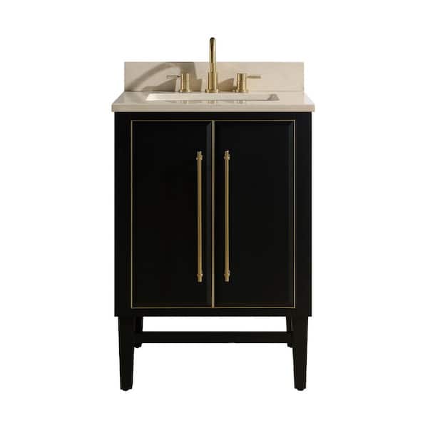 Avanity Mason 25 in. W x 22 in. D Bath Vanity in Black with Gold Trim with Marble Vanity Top in Crema Marfil with White Basin