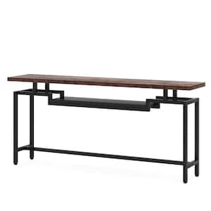 Turrella 70.86 in. Brown&Black Rectangle Wood Industrial Console Table Sofa Table, Narrow Long Console Table with Shelf