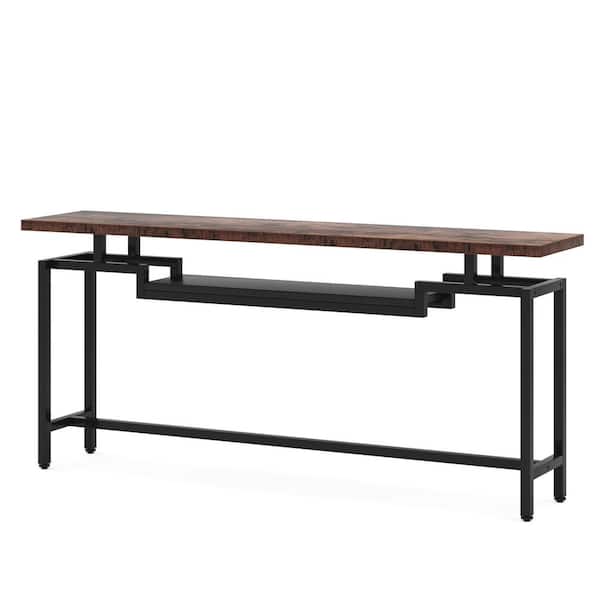 BYBLIGHT Turrella 70.86 in. Brown&Black Rectangle Wood Industrial Console Table Sofa Table, Narrow Long Console Table with Shelf