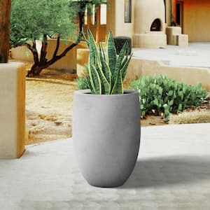 22 in. H Natural Tall Concrete Planter, Modern Decorative Pot with Drainage Hole, Round Planters for Outdoor