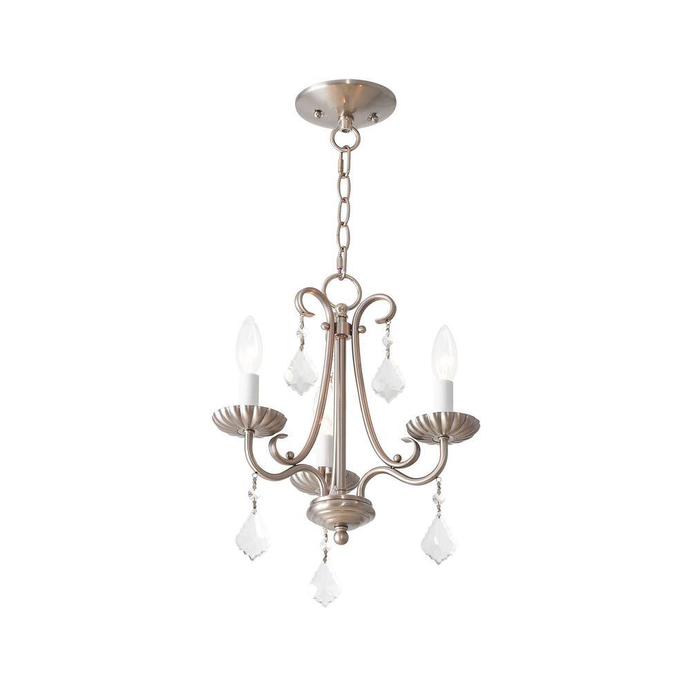 Daphne Brushed Nickel 3-Light Mini Chandelier with Teardrop Crystals