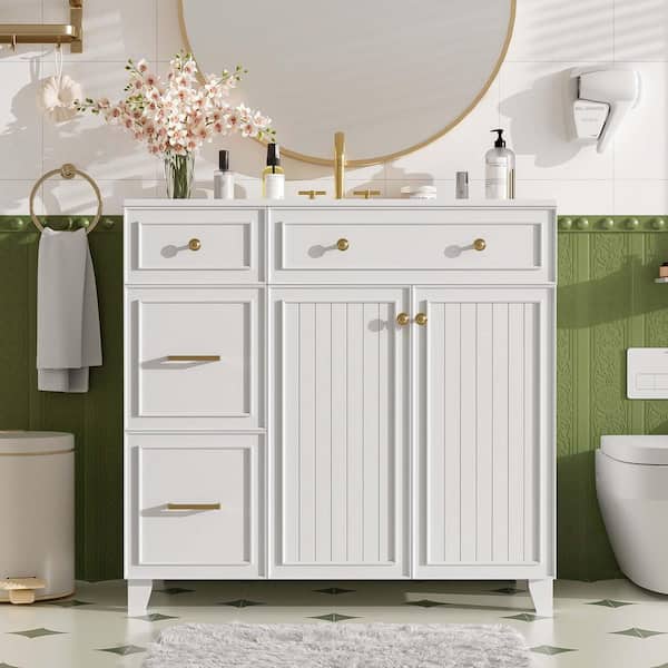 36 in. Single Sink White Bath Vanity with White Ceramic Top Requires Assembly