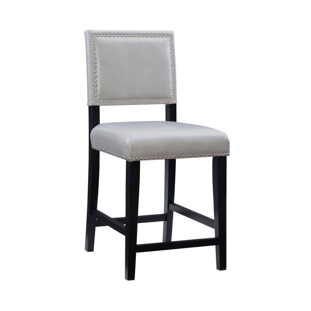 Brook 24 in. Dove Gray Cushioned Back Wood Counter Stool with Faux Leather 