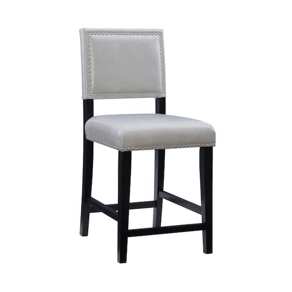 Linon Home Decor Brook 24 in. Dove Gray Cushioned Back Wood Counter Stool with Faux Leather Seat