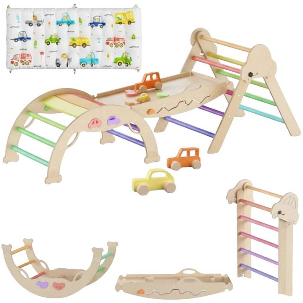 Montessori Pikler Triangle Set in Natural Wood Color Indoor Freestanding Climbing Toy for Toddlers with Cushion and price history on PriceWatchPro
