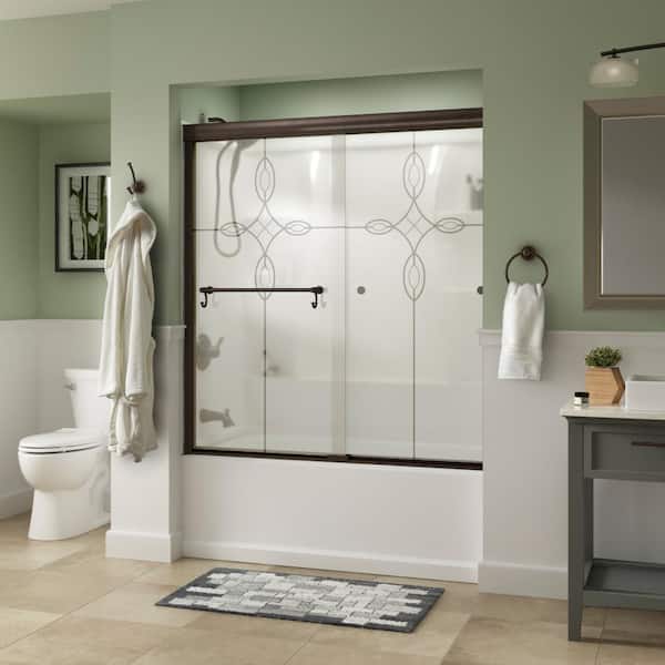 Portman 60 in. x 58-1/8 in. Semi-Frameless Traditional Sliding Bathtub Door in Nickel with Rain Glass Portman 60 in. x 58-1/8 in. Semi-Frameless Traditional Sliding Bathtub Door in Nickel with Rain Glass