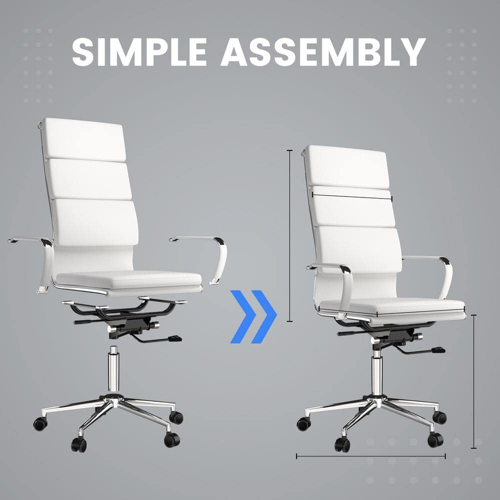 Office Chair High Back Faux Leather Ergonomic Chair with Wheels Adjustable Height Modern Executive Chair, White - Thumbnail 4