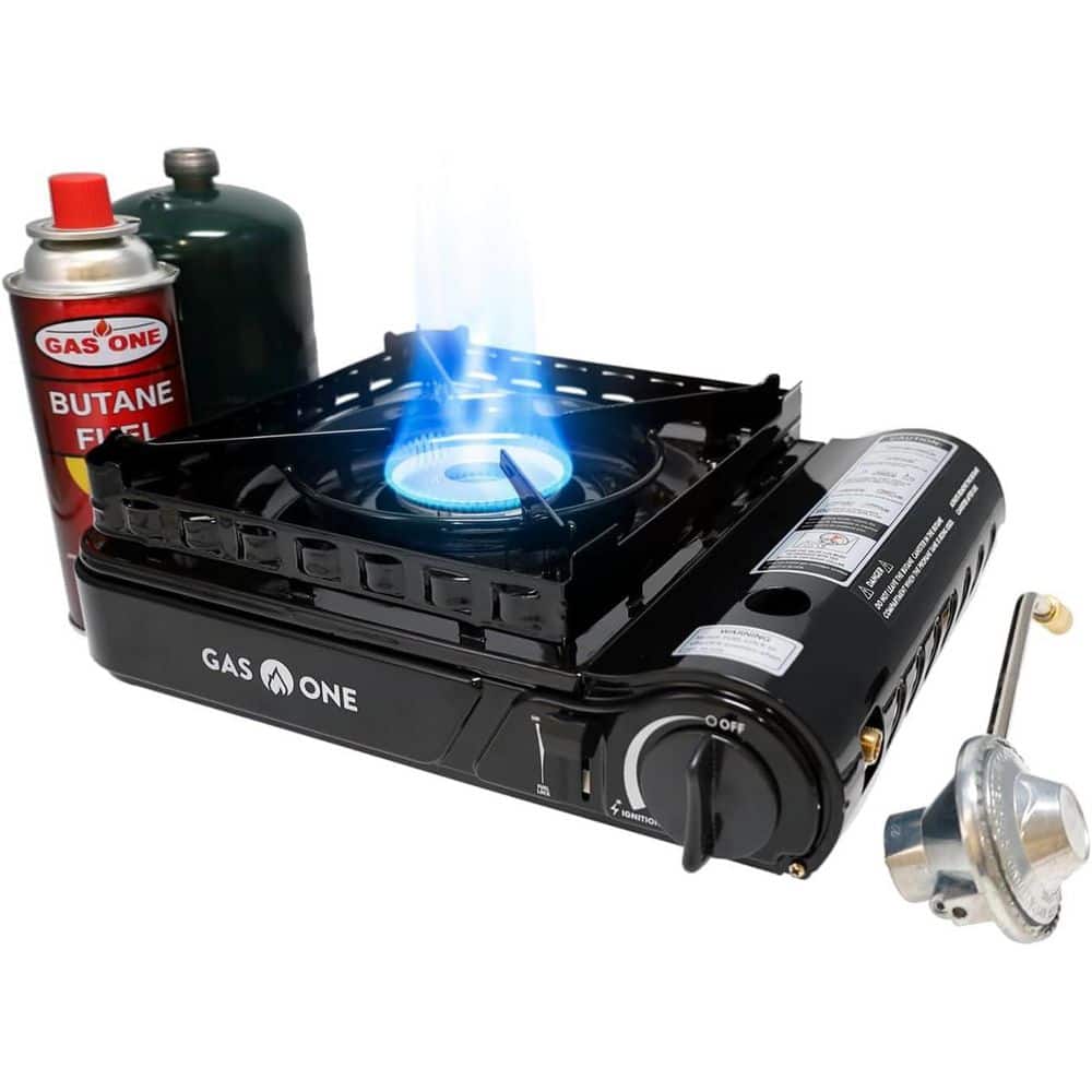 Black Dual Fuel Portable Gas Stove with Brass Burner Head