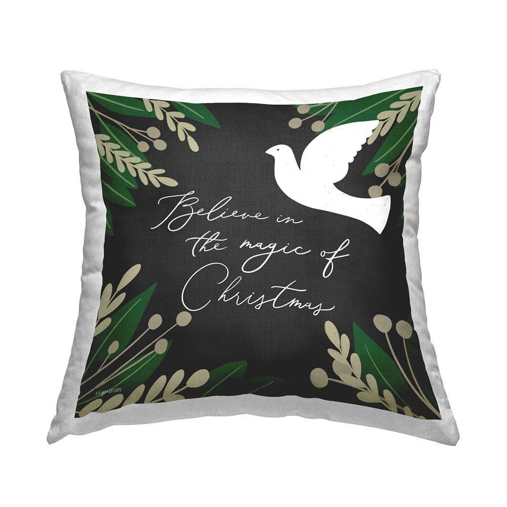 Stupell Industries Magic of Christmas White Dove Holiday Botanicals Black Floral Polyester 18in. X 18in. Throw Pillow pla 568 sqw 18x18 The Home