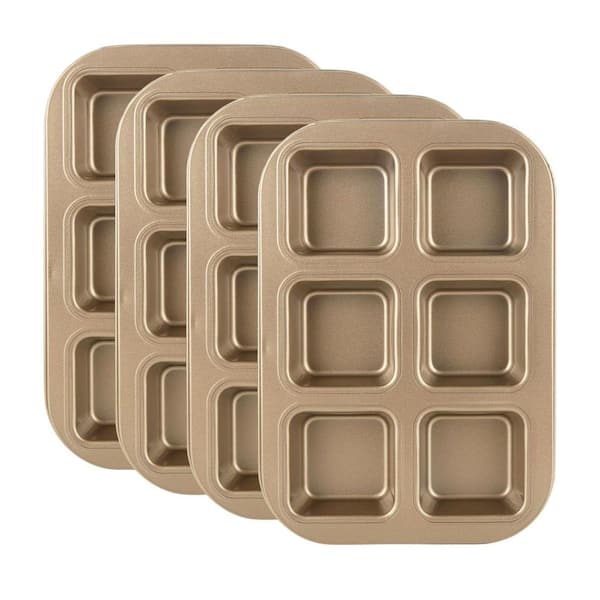 4-Pack Carbon Steel Non-Stick Square Brownie Muffin Pan Set 6-Cavity Bakeware for Oven Air Fryer