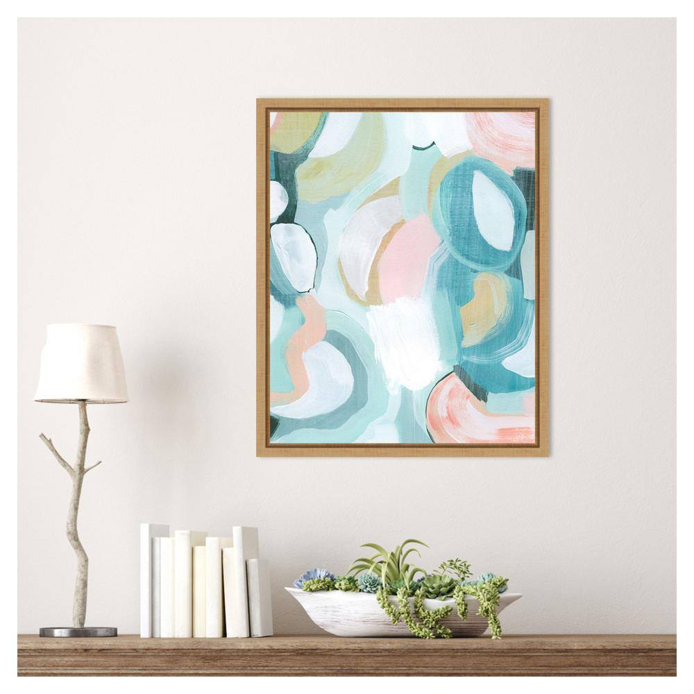 Pastel Garden Abstract Canvas Print with Maple Frame