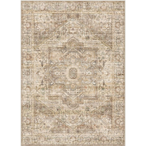 Datura Gold Brown 8 ft. x 10 ft. Oriental Vintage Medallion Area Rug