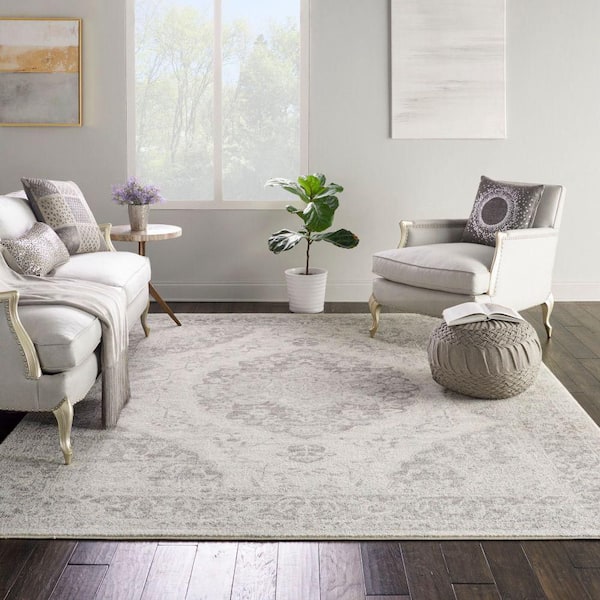 Tranquil Ivory/Grey 7 ft. x 10 ft. Center Medallion Traditional Area Rug