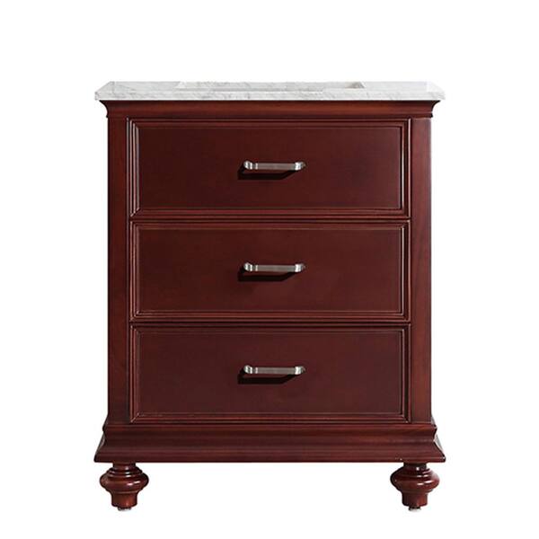 Vinnova Venice 30 in. W x 22 in. D x 35 in. H Vanity in Antique Cherry with Marble Vanity Top in White with Basin