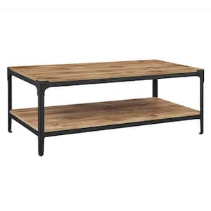 Angle 48 in. Barnwood/Black Large Rectangle MDF Coffee Table with Shelf