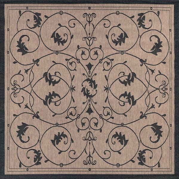 Recife Veranda Cocoa-Black 7 ft. x 6 in. x 7 ft. 6 in. Square Indoor/Outdoor Area Rug