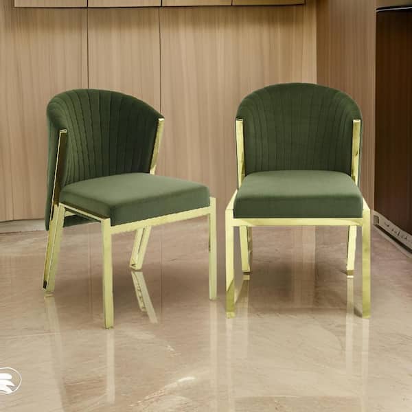 Green and Gold Velvet Metal Frame Dining Chair (Set of 2)