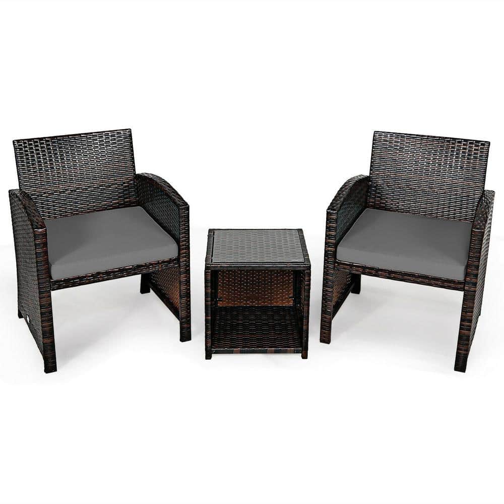3-Pieces PE Rattan Wicker Outdoor Patio Conversation Set With Coffee Table 