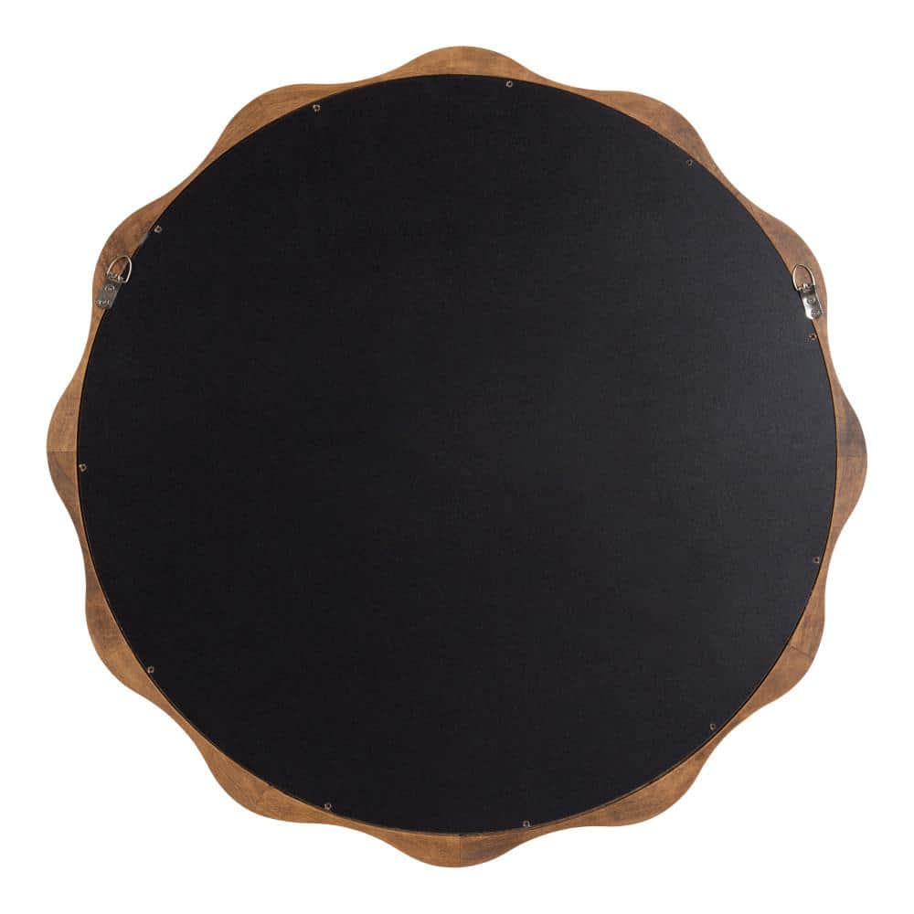 Hatherleigh 28" Rustic Brown Scalloped Round Wood Mirror