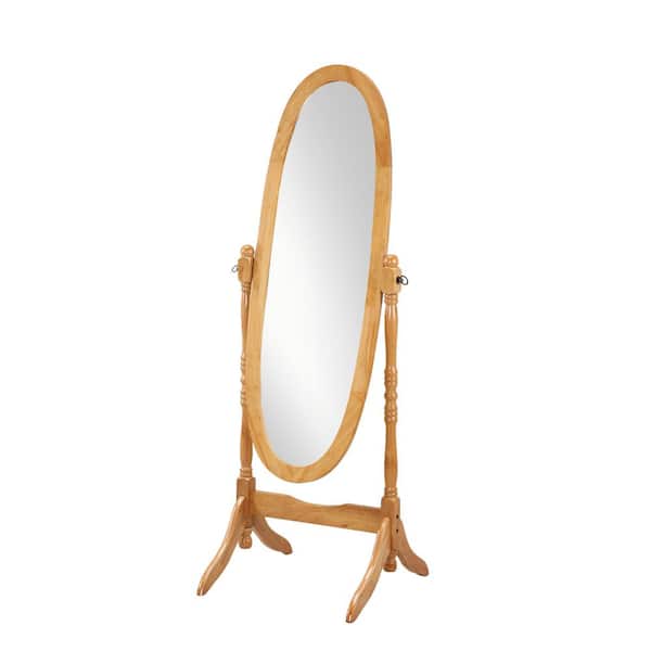 Unbranded Traditional Brown 22.5 in. W x 59.25 in. H Oval Wood Full Length Mirror with Supporting Feet