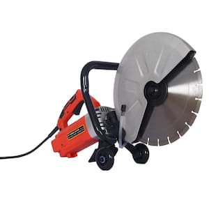 Electric 14 in. Cut Off Saw Wet/Dry Concrete Saw Cutter Guide Roller with Water Line Attachment 3000-Watt with blade