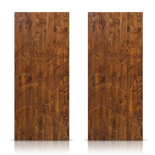 CALHOME 60 in. x 96 in. Hollow Core Walnut Stained Pine Wood Interior Double Sliding Closet Doors