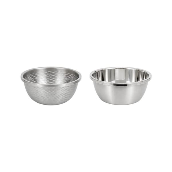 2-Piece 3.5 qt. Stainless Steel Microporous Colander with Mixing Bowl for Washing Vegetables, Fruit and Rice