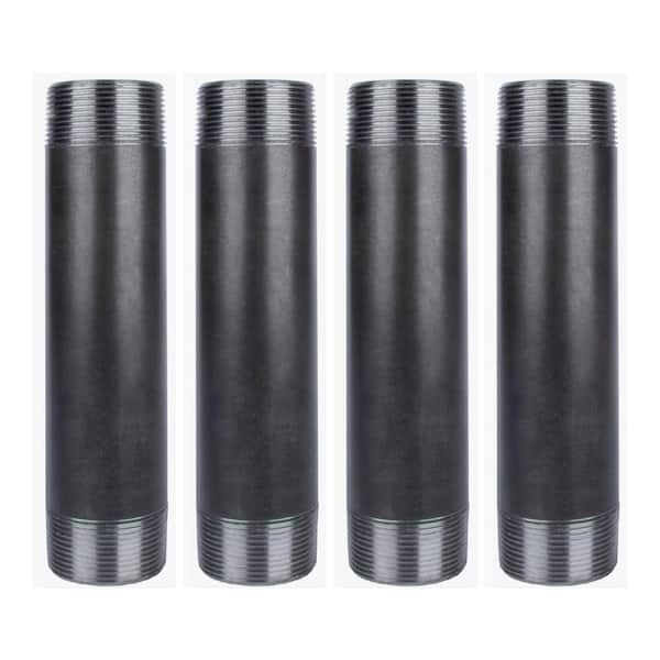 PIPE DECOR 1-1/2 in. x 8 in. Black Industrial Steel Grey Plumbing Nipple (4-Pack)