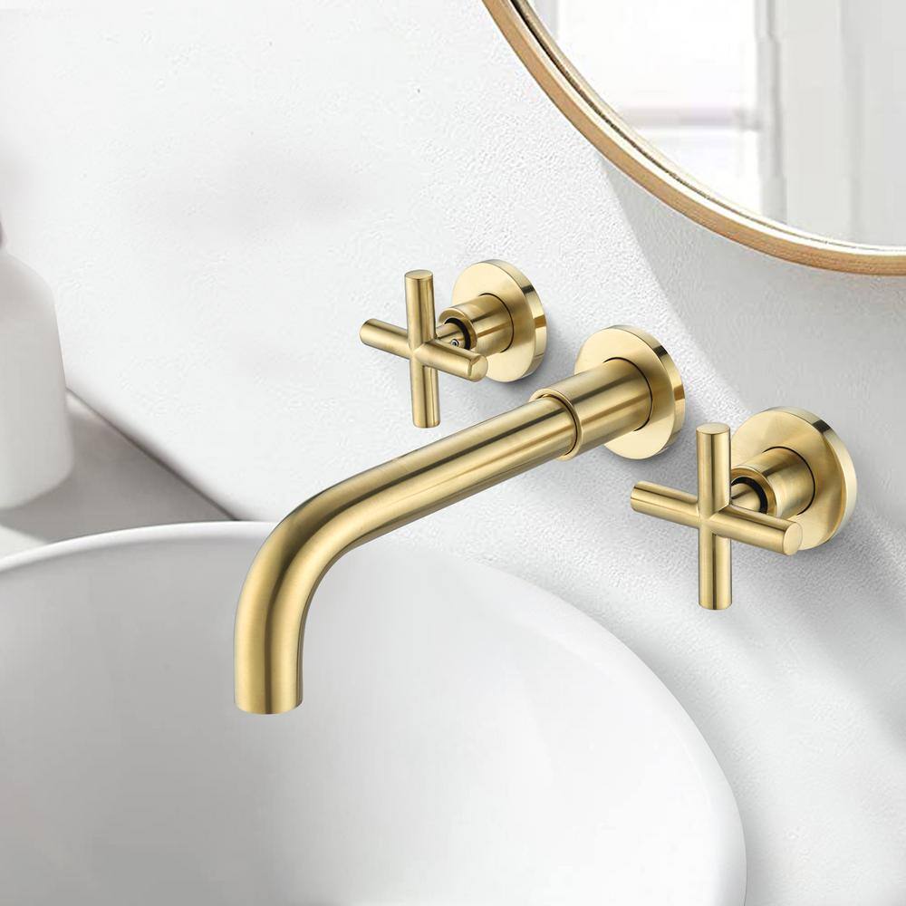 Brushed Gold Stainless Steel Wall-Mounted Bathroom Faucet