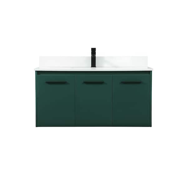 Unbranded Simply Living 40 in. W x 18 in. D x 19.7 in. H Bath Vanity in Green with Ivory White Engineered Marble Top