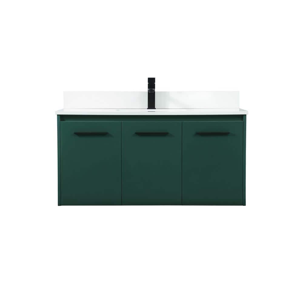 40 in. W Single Bath Vanity in Green with Engineered Stone Vanity Top in Iv