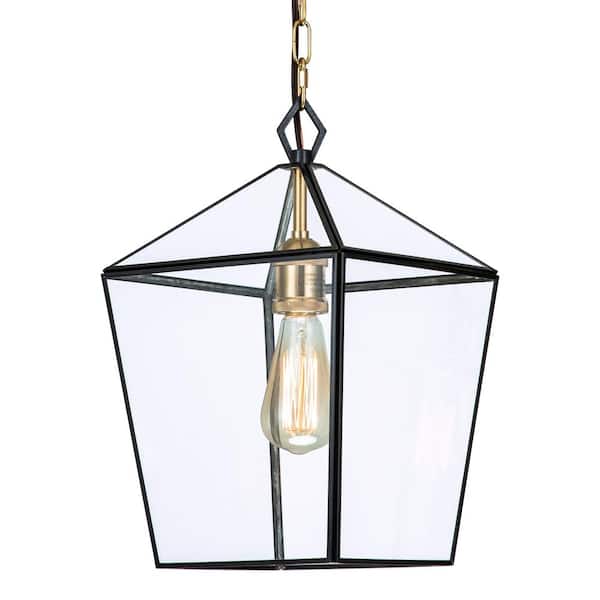 C Cattleya 1-Light Dark Bronze Brass Outdoor Pendant Light with Clear Tempered Glass Panes