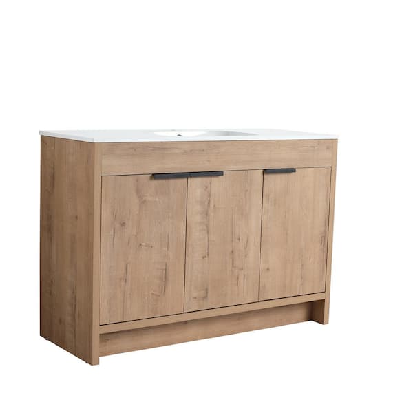 Bellaterra Home 47.2 in. W x 18.1 in. D x 33.5 in. H Single Bath Vanity in Neutral Finish with White Solid Surface Resin Sink Top