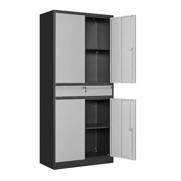 LISSIMO 31.50 in. W x 70.87 in. H x 15.75 in. D Black and Grey Freestanding Cabinet Metal Cabinets with 1-drawer and 2-Shelves