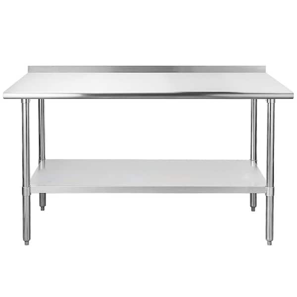 24 in. x 60 in. Stainless Steel Kitchen Prep Table with Backsplash and Adjustable Under Shelf