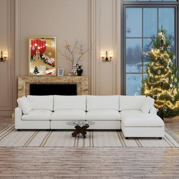 J&E Home Oversized 157.48 in. W Square Arm 5-Piece Rabbit