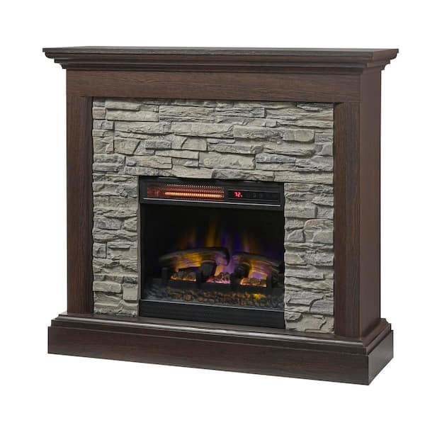 Whittington 40 in. Freestanding Electric Fireplace in Brushed Dark Pine with Gray Faux Stone