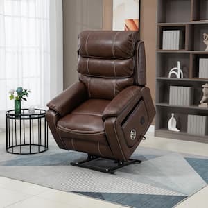 Dual OKIN Motor Technical Leather Recliner with Massage, Heating, Wireless Charging and Cup Holder - Brown