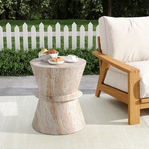 CHRISTOPHER KNIGHT HOME Hueber Travertine Hourglass Stone Outdoor Patio Side Table, MGO