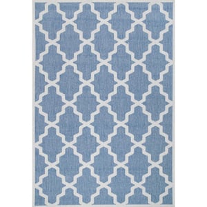 Machine Made Gina Outdoor Moroccan Trellis Blue 10 ft. x 14 ft. Area Rug
