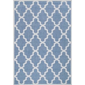 Gina Moroccan Trellis Blue Doormat 2 ft. x 3 ft.  Indoor/Outdoor Patio Area Rug