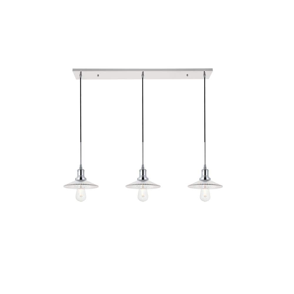 Timeless Home 41 in. 3-Light Chrome And Clear Pendant Light, Bulbs Not Incl